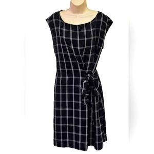 LOFT Black/White Multi-Color Windowpane Plaid Dress w/ Side Tie, Size 12